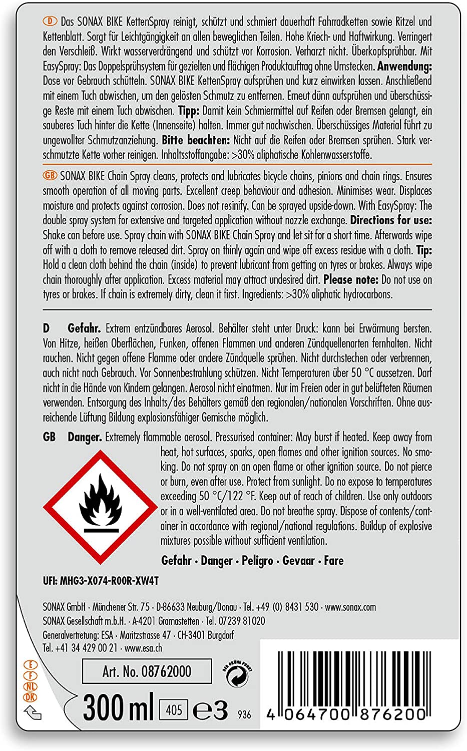 SONAX Bike Chain Lubricant Oil Spray (300 ML)