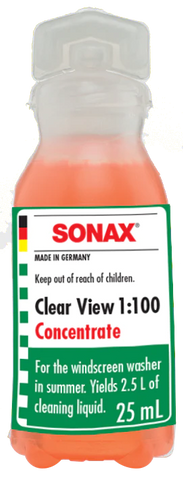 SONAX CLEAR VIEW 1:100 CONCENTRATE, CLEANING ADDITIVE FOR WINDSCREEN WASHER UNIT.
