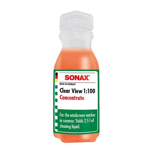 SONAX CLEAR VIEW 1:100 CONCENTRATE, CLEANING ADDITIVE FOR WINDSCREEN WASHER UNIT.