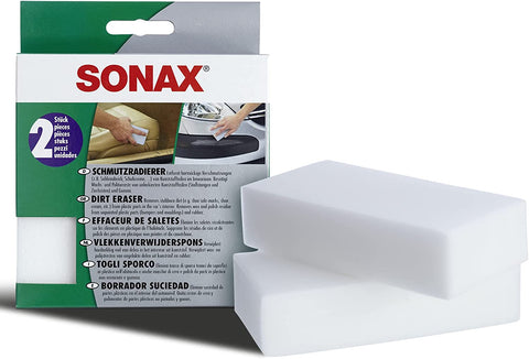 SONAX DIRT ERASER, REMOVES DRIED ON RESIDUE FROM UNPAINTED EXTERIOR PLASTICS.